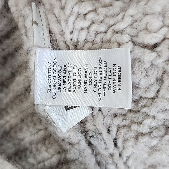 LOFT oatmeal cream wool blend shawl blanket collar open cardigan Size Small FLAW - Picture 6 of 8